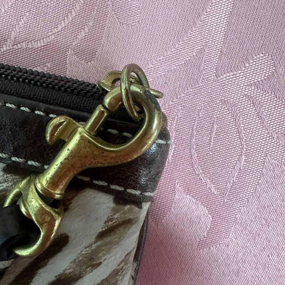 Coach Patchwork Wristlet Bag Leather Suede Zebra Hair Calf Brown Multi